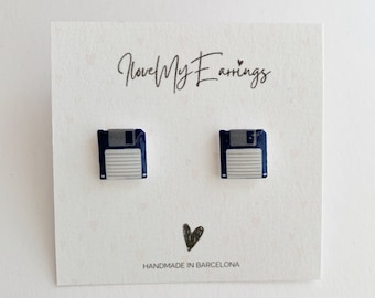 Floppy Disk Stud Earrings, Retro Gamer Jewelry, Hypoallergenic Stainless Steel