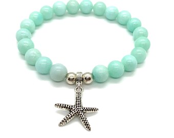 Amazonite genuine gemstone beaded stretchy bracelet