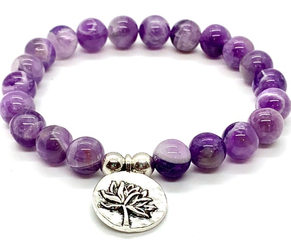 February Birthstone! Amethyst Genuine Gemstone Beaded Stretchy
