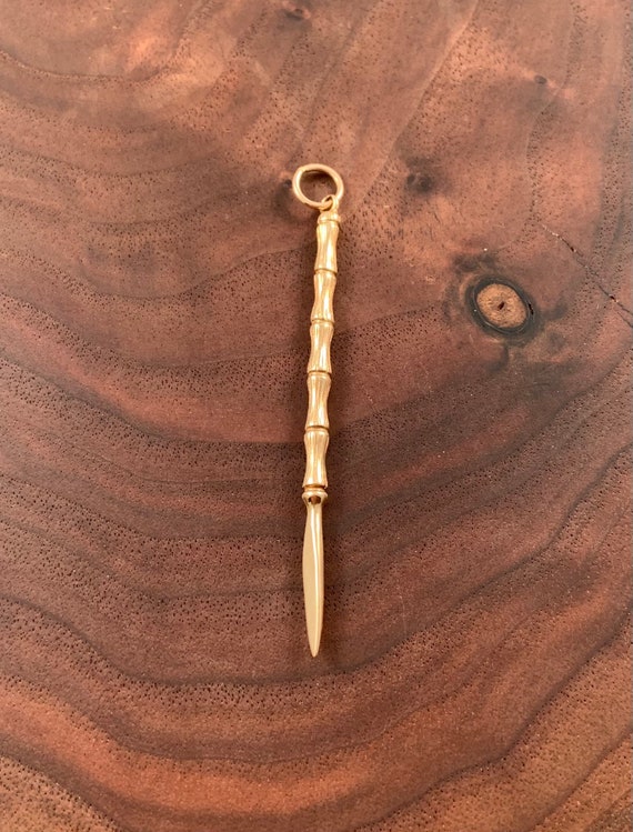 Vintage 14k Gold 3D Bamboo Toothpick Pendant