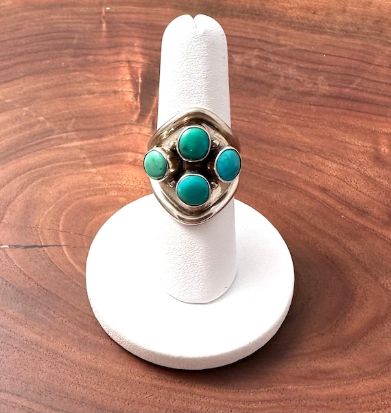 Vintage Sterling Silver and Turquoise Shield Ring… - image 1