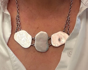 Vintage French Sterling Silver Chunky Statement Necklace 18”+