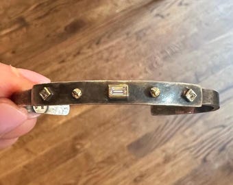 Vintage Oxidized Sterling Silver, 18k Gold and Diamond Cuff Bracelet