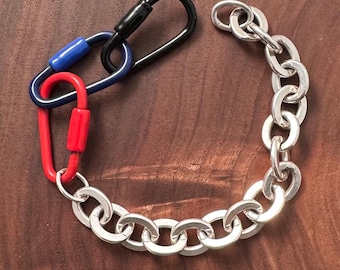 Patchwork Sterling Link Bracelet with Enameled Carabiners and Tiffany Sterling  Connector