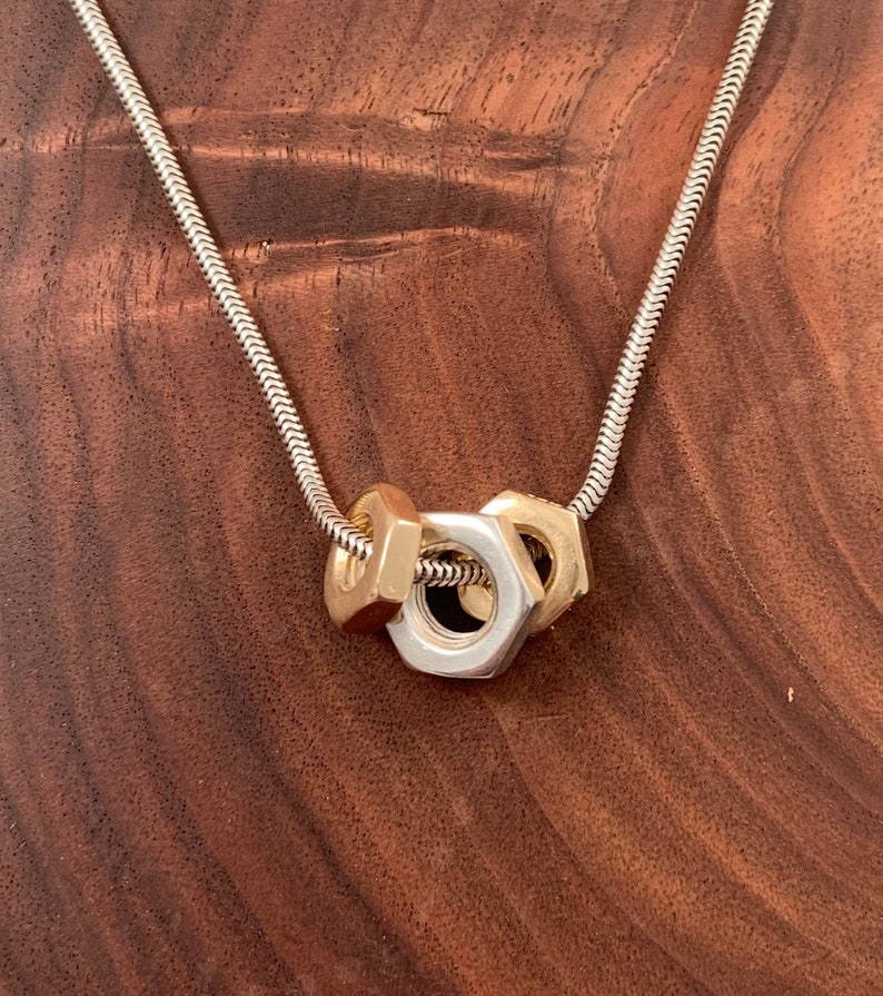 One Large Sterling Silver Hex Nut Pendant Charm
