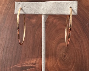 Large 14k Hand Hammered Post Hoop Earrings