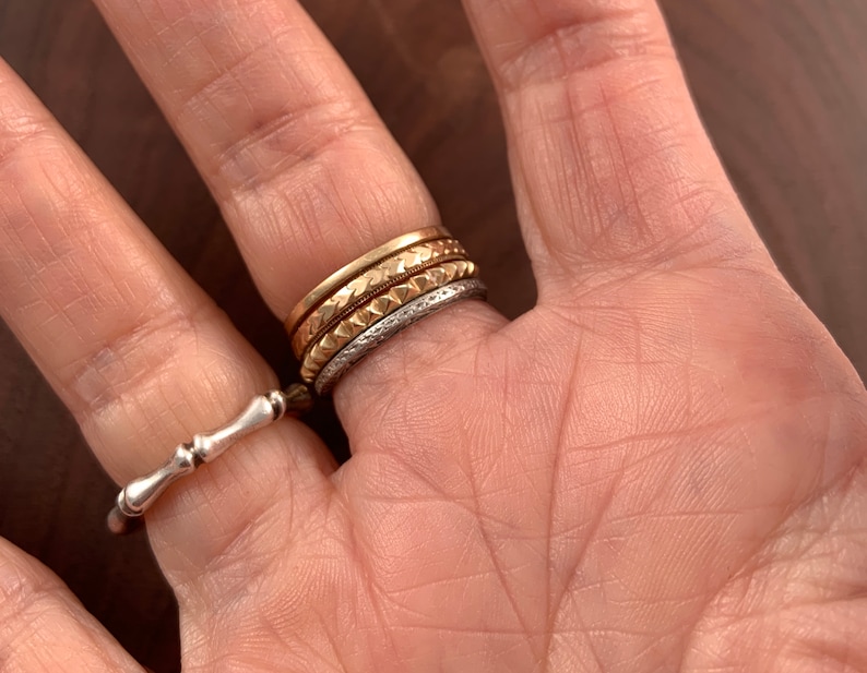 Vintage Signed Sterling Silver Bamboo Stacking Band Size 5