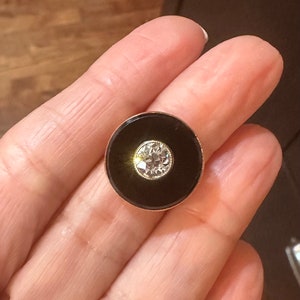 Antique Edwardian Art Deco 14K Yellow Gold, Onyx and Diamond Target Ring