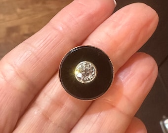 Antique Edwardian Art Deco 14K Yellow Gold, Onyx and Diamond Target Ring