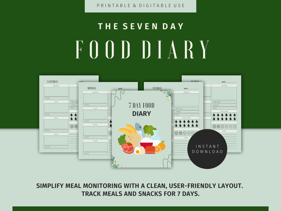 7 Day Food Diary Printable and Digital PDF - Etsy