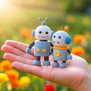 Handmade Mini Polymer Clay Robot Figurine: Sci-Fi Desk Decor