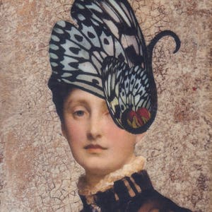 Ingrid - Edição de colagem feita à mão - Fundo pintado à mão - Impresso com tintas de arquivo - Madeira reciclada - Assinado pelo artista - Frete grátis
