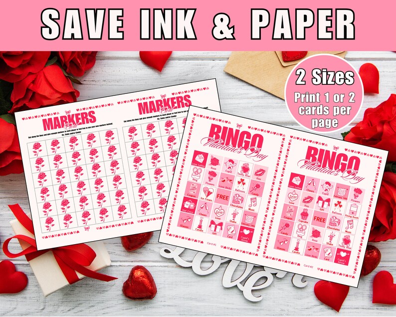 30 Valentines Bingo Game Cards Printable, Valentine's Day Bingo Cards ...