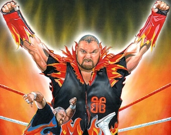 BAM BAM Bigelo WWE Signed print by Tom FLEMing