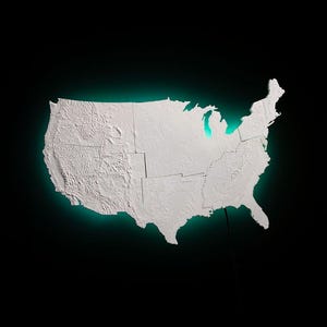 Lámpara de pared con mapa de Estados Unidos - Decoración de temporada / 4 de julio / Iluminación única para el hogar / Arte con mapas de EE. UU. / Arte mural patriótico / Luz LED