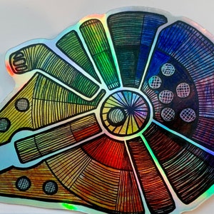 MILLENNIUM FALCON STICKER | rainbow millennium falcon | star wars inspired sticker | holographic millennium falcon | holographic color wheel