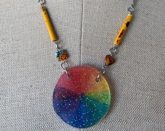 COLOR WHEEL NECKLACE | watercolor rainbow | color wheel pendant | painters necklace | paint brush necklace | art teacher necklace