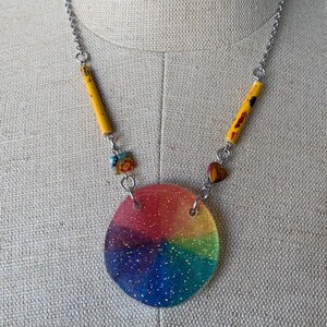 COLOR WHEEL NECKLACE | watercolor rainbow | color wheel pendant | painters necklace | paint brush necklace | art teacher necklace