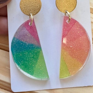 SLICE OF LIFE rainbow resin earrings | color wheel earrings | ombre earrings | fruit slice earrings | neon earrings | warm and cool