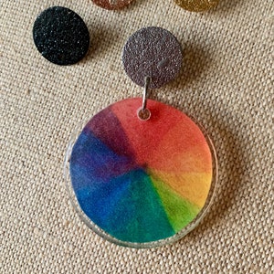 COLOR WHEEL DANGLES | watercolor color wheel | color wheel earrings | dangle earrings | resin earrings