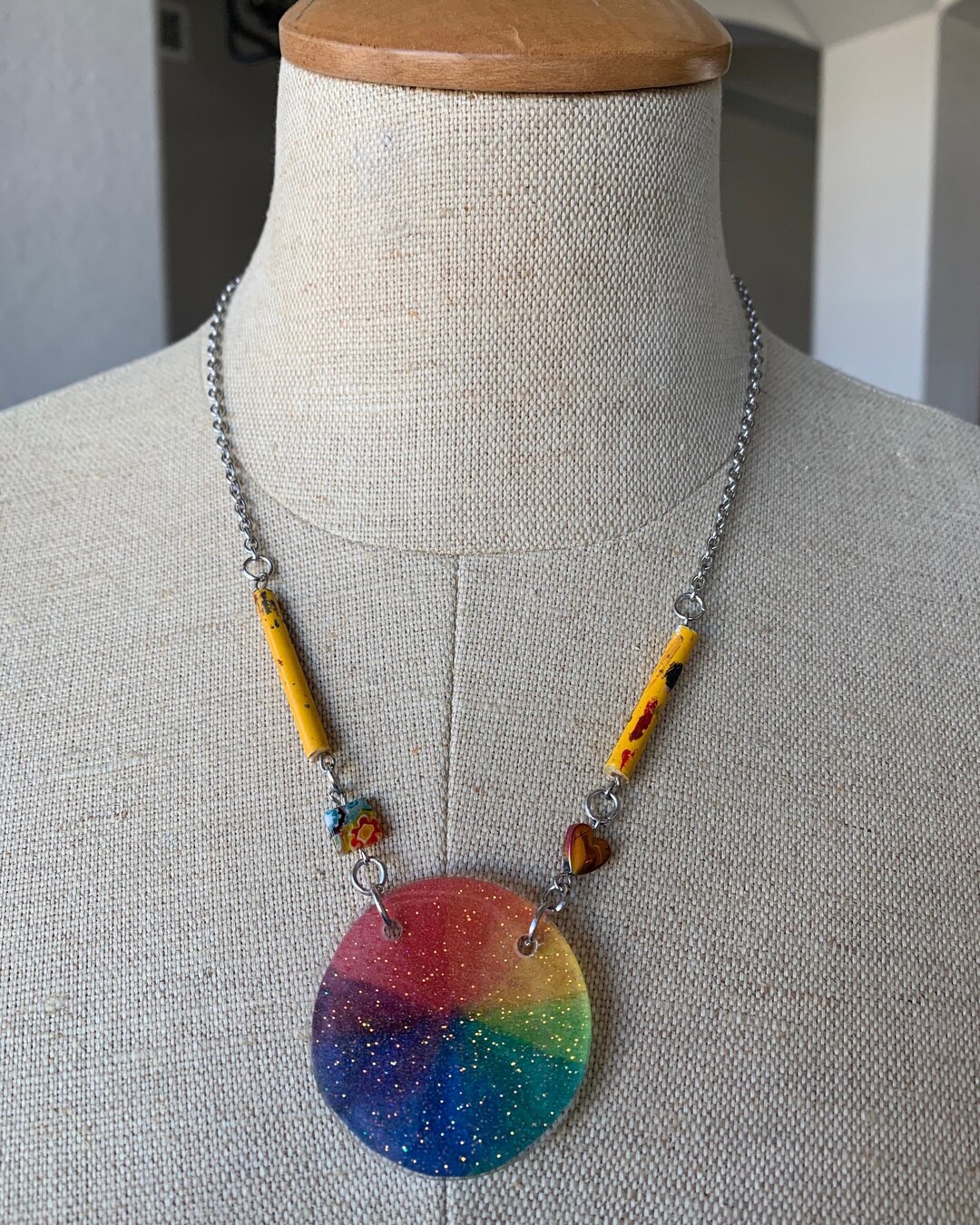 COLOR WHEEL NECKLACE Watercolor Rainbow Color Wheel Pendant Painters