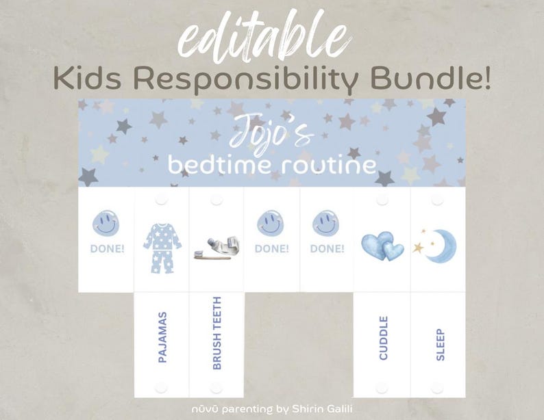 Verantwoordelijkheidsbundel voor kinderen: bewerkbare routine-flipovers voor ochtend, na school en avond plus checklist, lunchboxnotities en menuplanner afbeelding 1