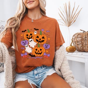 Comfort Colors® Halloween Lace Ghost T Shirt Spooky Coquette T-Shirt Girly Ghost Orange Bow T Shirt Lacey Ghost Tee Spooky Season Top Outfit