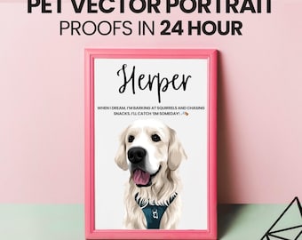 Custom Pet Cartoon Portrait, Custom Pet Character Art, Pet Lover Gift Idea, Unique Pet Illustration Gift, Wall Art Dog