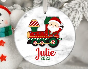 Personalized Ornament with Cute Santa in Train and Name | Personalized Christmas Ornament | Santa Ornament | Christmas Gift for Friend