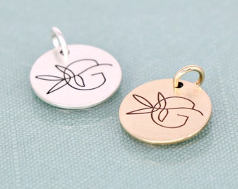 0.83 in x 0.71 in Sterling Silver Engraveable Round Patterned Disc Charm Pendant
