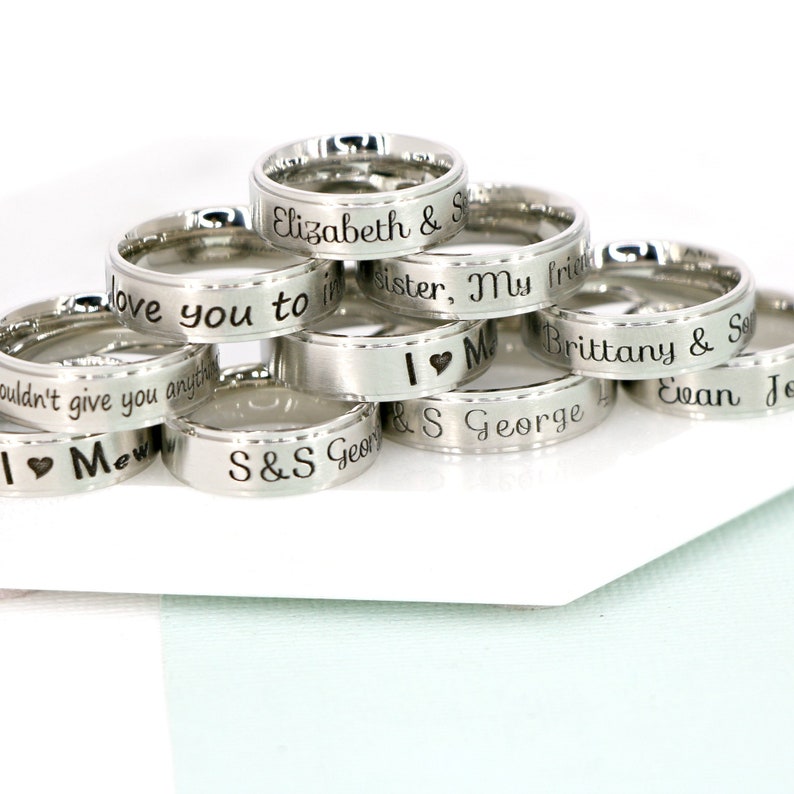 Personalized Ring With Children's Names 6mm Stainless Etsy