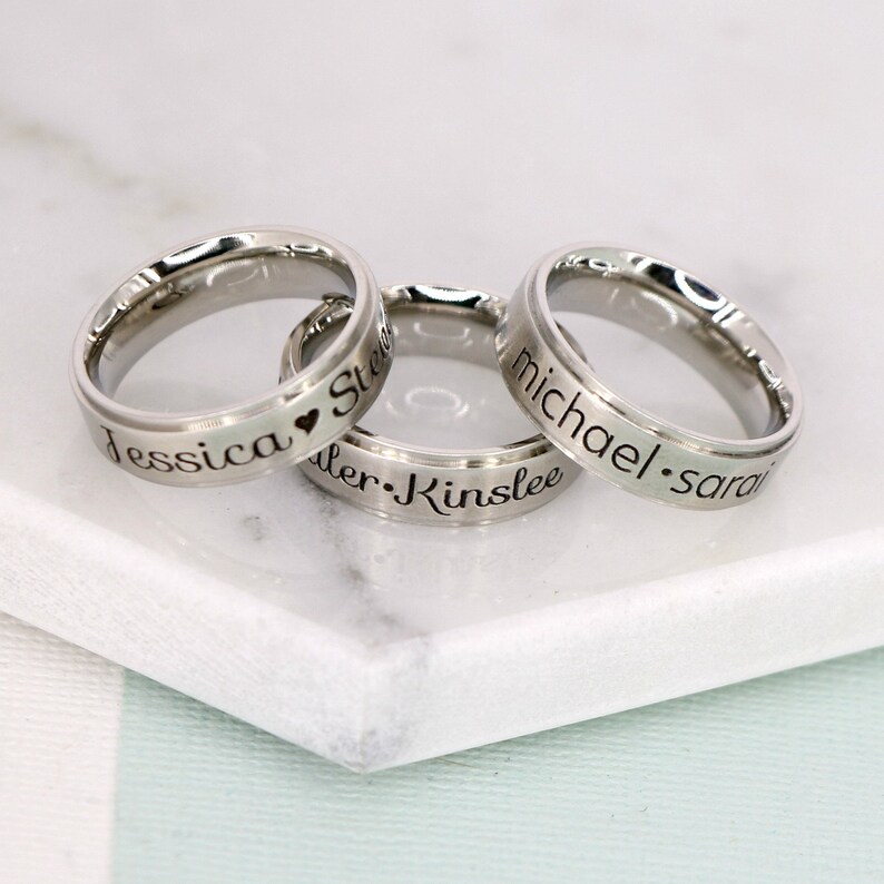 Personalized Ring With Children's Names 6mm Stainless Etsy