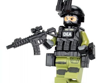 Battle Brick DEA Special Response Team SRT Officer made with real LEGO® Minifigure Police