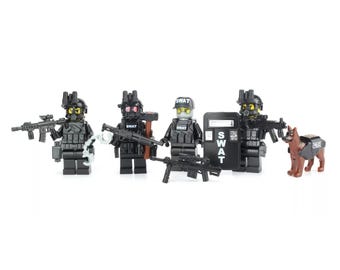 Custom SWAT Team Police Officer Tactical Unit made w/ real LEGO® Minifigure made in USA