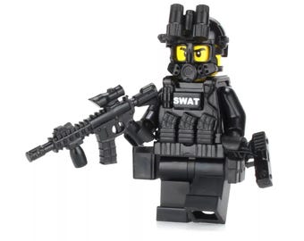Battle Brick SWAT Assaulter Police Officer Minifigure made w/real LEGO® minifigure