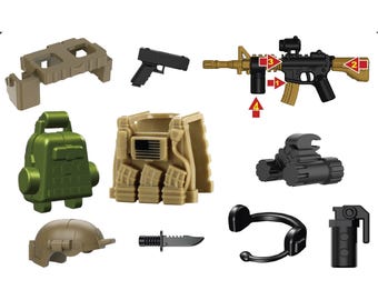 Battle Brick Battle Bag Army Ranger Weapons Pack Compatible with LEGO‑style minifigures