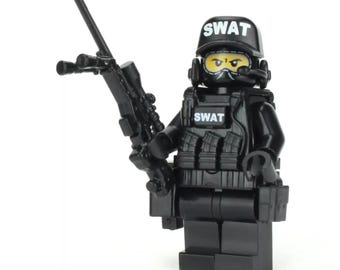 Battle Brick SWAT Sniper Police Minifigure made with real LEGO® minifigure