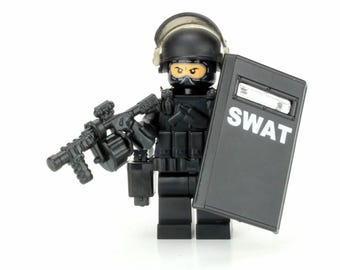 Battle Brick SWAT Riot Control Police Officer Minifigure made with real LEGO® minifigure