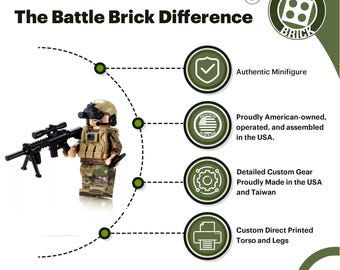 Battle Brick US Army Special Forces Sniper Minifigure - Custom Printed Camo, Genuine LEGO-Compatible, Collectible