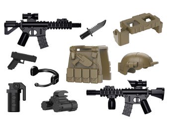 Battle Brick Battle Bag Dark Tan Army Weapons Pack Compatible with LEGO‑style minifigures
