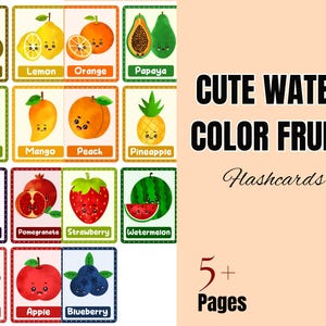Printable Fruit Name Cards, Cute Watercolor Flashcard, Digital Download Watercolor Fruit, Kids Fruit Learning Cards, Hand-Painted Fruit Card