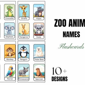 Flashcards de animais de zoológico para imprimir, pacote principal com 871 flashcards, aprenda 871 nomes de animais, animais de zoológico para educação infantil, cartão 871