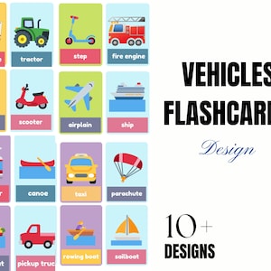 Vehicles Flashcards for Kids, Printable Transport Flashcards, Kids Vehicle Learning Cards, Preschool Transport Flashcards, Cars & Truck card