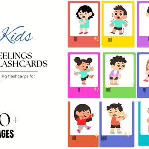 Quadro de sentimentos para crianças, pôster de emoções para crianças, cartões de emoções para crianças para impressão em PDF, cartões visuais de emoções para crianças, auxílio visual para emoções infantis