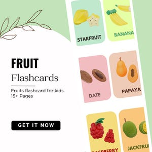 Preschool Fruit Flashcards, Learn Fruit Names for Kid,  Fun Kids Learning Activity, A-Z Fruit Flashcards , Educational Fruit Flashcards