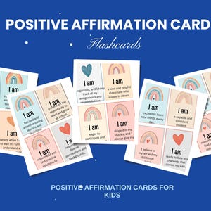 Positieve affirmatiekaarten voor kinderen, afdrukbare mindfulnesskaarten, motiverende pdf, pdf met positieve mindset, affirmatiekaarten voor kinderen, zelfliefde