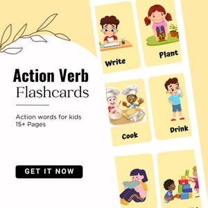 Schede didattiche sui verbi d'azione, schede didattiche stampabili per bambini, schede didattiche sui verbi per bambini, impara le parole d'azione in PDF, schede con le parole d'azione per bambini