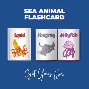 Printable kids sea animals flashcards | Ocean Animal Flash Cards | Educational Toddler Learning Activity |Homeschool Preschool Printable