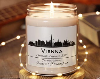 Personalized Vienna Skyline Soy Candle 9oz, Custom Candle, City Skyline, Gift for Her for Him, Scented Candle, Vienna Austria Candle
