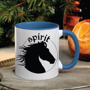 Wild Horse Spirit Coffee Mug | Black Stallion Design on White Ceramic Cup | Equestrian Gift for Animal Lover and Nature-Inspired Home Decor
